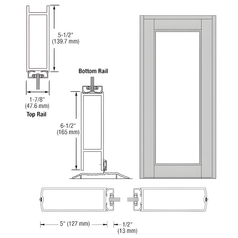 Technical line drawing showing the profile dimensions of the Series 850 Durafront wide stile entrance door components.