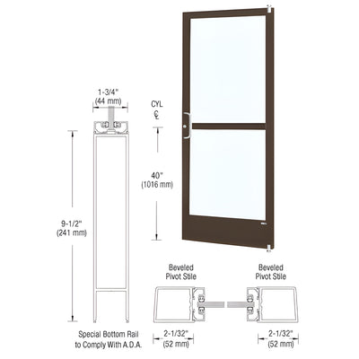 CRL-U.S. Aluminum Bronze Black Anodized Custom Size Single Series 250 Narrow Stile Offset Pivot Entrance Door With Panic for Surface Mount Door Closer