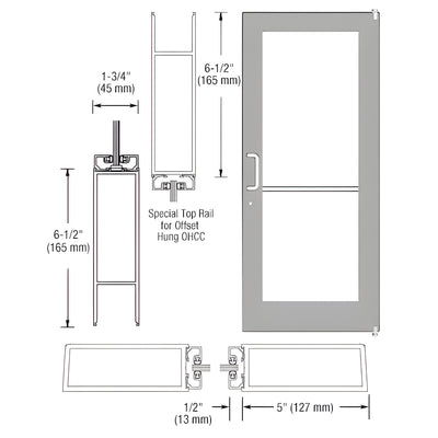 CRL-U.S. Aluminum Clear Anodized Custom Single Series 550 Wide Stile Offset Pivot Entrance Door for Overhead Concealed Door Closer