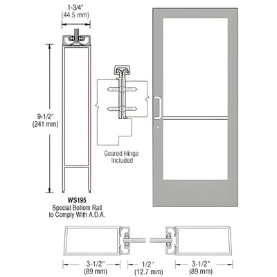 CRL-U.S. Aluminum Clear Anodized 400 Series Medium Stile (RHR) HRSO Single 3'0 x 7'0 Offset Hung with Geared Hinged Complete Door for 1" Glass with Standard MS Lock and Bottom Rail