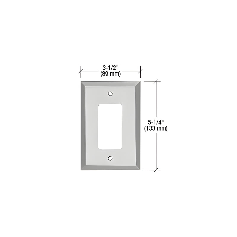A technical diagram showing the dimensions of a rectangular chrome single designer metal mirror plate.