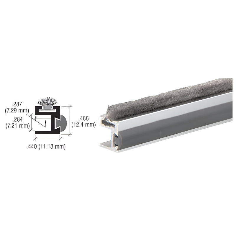 A technical diagram and a close-up view of the CRL satin anodized aluminum dust proof bumper and wiper with a gray pile seal.