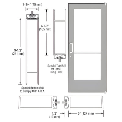 CRL-U.S. Aluminum Clear Anodized Single 36" x 84" Series 550 Wide Stile Left Side Latch Offset Pivot Entrance Door for 105º Overhead Concealed Door Closer