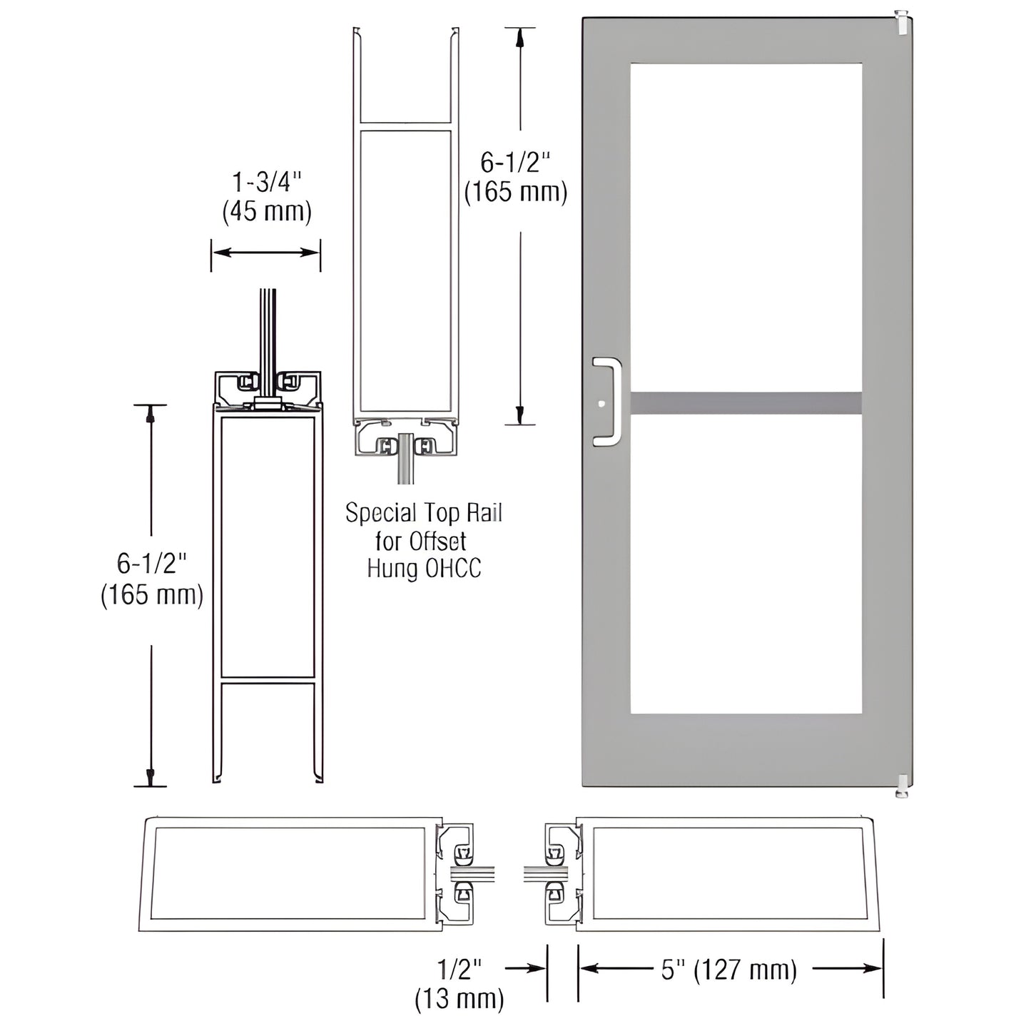 CRL-U.S. Aluminum Kynar 550 Wide-Stile Offset Pivot Door, Panic-Ready