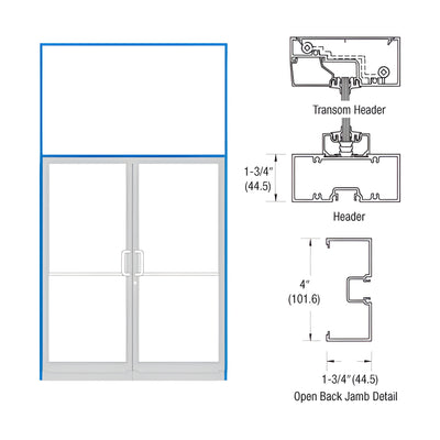 CRL-U.S. Aluminum Clear Anodized Double Door 75-1/2" x 126" 400 Series Transom Frame for Offset Pivots Using Surface Mount Closers