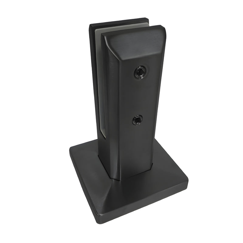 A matte black square surface mount friction fit spigot made of stainless steel.