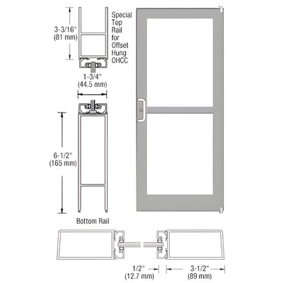 CRL-U.S. Aluminum Clear Anodized Custom Single Series 400 Medium Stile Offset Pivot Entrance Door For Panic and Overhead Concealed Door Closer