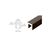 A technical diagram and perspective view of the dark bronze extruded aluminum cap rail showing its 1-1/2 inch dimensions.