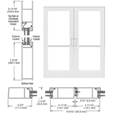 CRL-U.S. Aluminum White KYNAR® Paint IG600 Series Custom Pair StormFront™ Gear Hinged Entrance for Concealed Overhead Closer