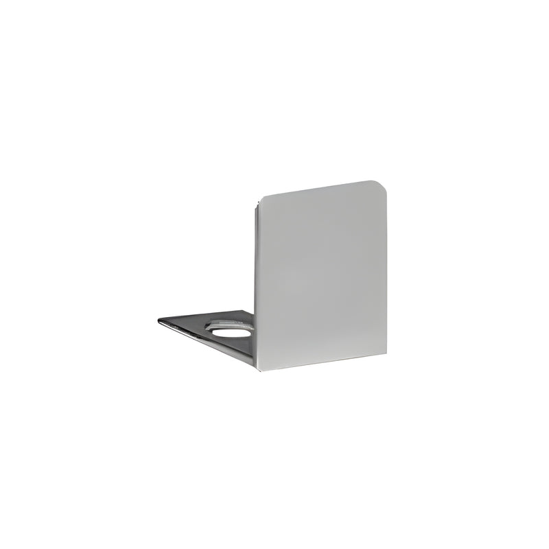 A brushed nickel brass end cap for 3/8 inch deep U-channel shown from a side angle.