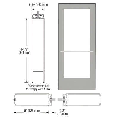 CRL-U.S. Aluminum Clear Anodized 550 Series Wide Stile Inactive Leaf of Pair 3'0 x 7'0 Center Hung for OHCC w/Standard Push Bars Complete Door Std. Lock and 9-1/2" Bottom Rail