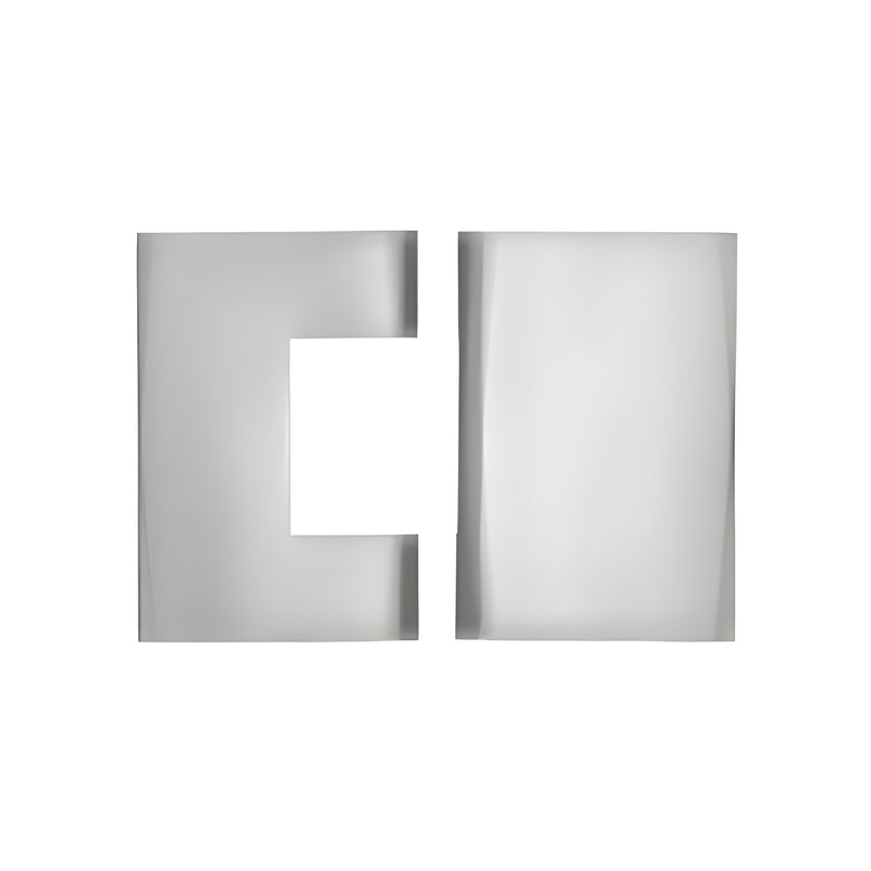 Two polished chrome brass cover plates for a Melbourne series hinge are displayed against a white background.