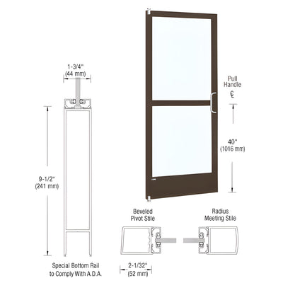 CRL-U.S. Aluminum Bronze Black Anodized 250 Series Narrow Stile Inactive Leaf of Pair 3'0 x 7'0 Offset Hung with Pivots for Surface Mount Closer Complete Panic Door with Standard Panic and 9-1/2" Bottom Rail