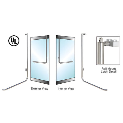 CRL-Blumcraft® Polished Stainless Left Hand Reverse Rail Mount Keyed Access "D" Exterior, Top Securing Panic Handle for 5/8" Glass