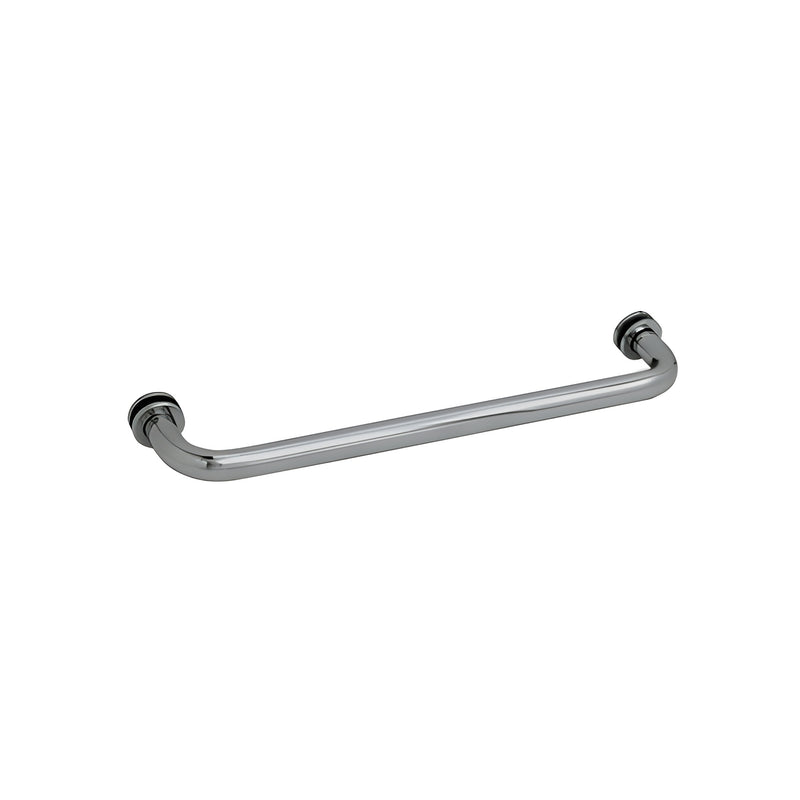 A polished nickel 18-inch tubular single-sided towel bar designed for glass mounting.
