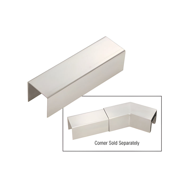 A stainless steel connector sleeve for SRF15 series cap rail shown alone and connected to a corner piece.