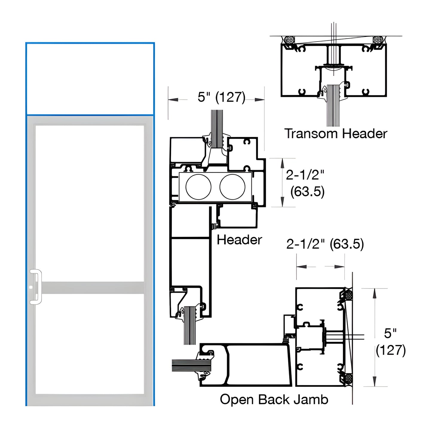 CRL-U.S. Aluminum IG500 KYNAR Transom Frame for Butt Hinge, CVR Panic, Concealed Closer