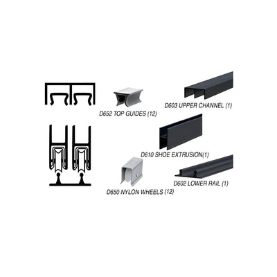 CRL Flat Black Track Assembly D603 Upper and D602 Lower Track With Nylon Wheels