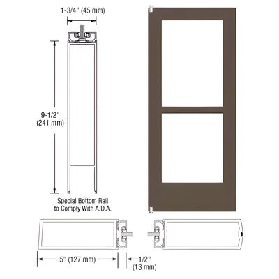 CRL-U.S. Aluminum Bronze Black Anodized 550 Series Wide Stile Inactive Leaf of Pair 3'0 x 7'0 Offset Hung with Pivots for Surf Mount Closer Complete Panic Door with Std. Panic and 9-1/2" Bottom Rail