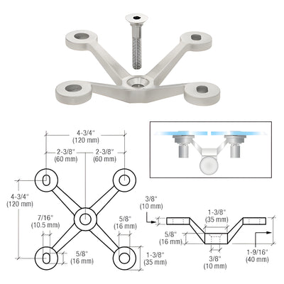 CRL Brushed Stainless Four Arm Spider Fitting 'V' Post Mount