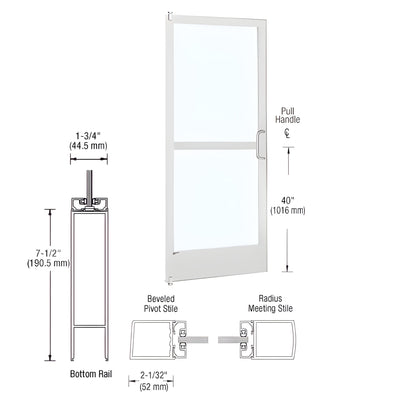 CRL-U.S. Aluminum White KYNAR® Paint 250 Series Narrow Stile Inactive Leaf of Pair 3'0 x 7'0 Offset Hung with Pivots for Surf Mount Closer Complete Panic Door with Std. Panic and 7-1/2" Bottom Rail