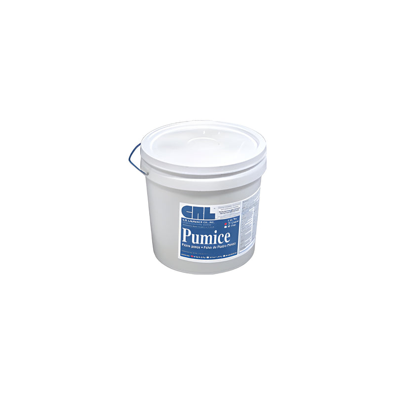 A white plastic bucket containing CRL Coarse Ground Navajo Pumice with a blue product label.