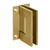 A satin brass Geneva 037 series wall mount hinge shown from an angled perspective.