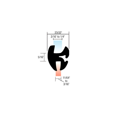 CRL Two-Piece Self-Sealing Universal Weatherstrip 11/64" to 3/16" Panel - 3/16" to 1/4" Glass