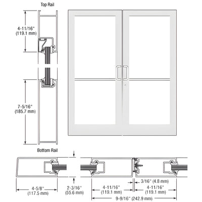 CRL-U.S. Aluminum White KYNAR® Paint IG500 Series Custom Pair StormFront™ Geared Hinged Entrance for Surface Closer