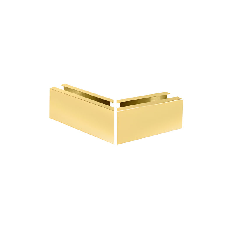 A 135-degree mitered corner cladding piece in satin brass finish for L25S series square base shoe systems.