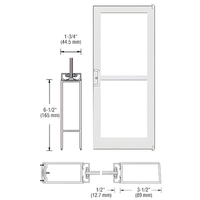 CRL-U.S. Aluminum White KYNAR® Paint 400 Series Medium Stile Active Leaf of Pair 3'0 x 7'0 Offset Hung with Pivots for Surf Mount Closer Complete Panic Door with Std. Panic and Bottom Rail