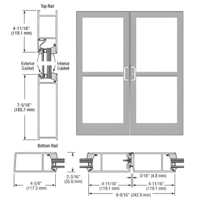CRL-U.S. Aluminum Clear Anodized IG600 Series Custom Pair StormFront™ Gear Hinged Entrance for Panic and Surface Closer