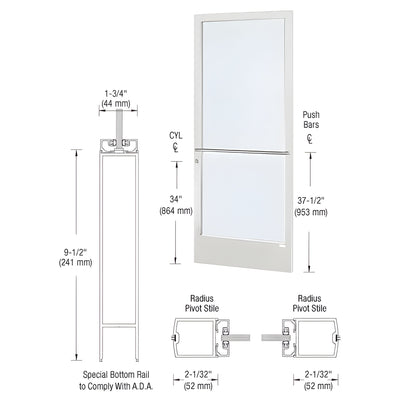 CRL-U.S. Aluminum White KYNAR® Paint Custom Single Series 250 Narrow Stile Center Pivot Entrance Door for Overhead Concealed Door Closer