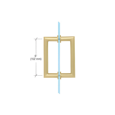 CRL Satin Brass 6" MT Series Round Tubing Mitered Corner Back-to-Back Pull Handle