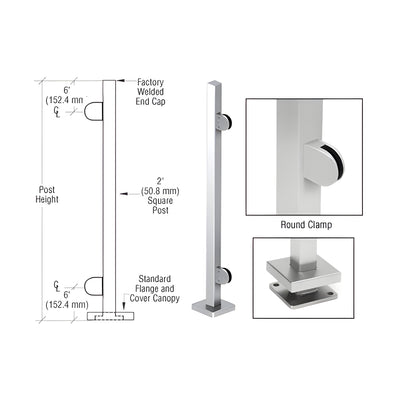 CRL Polished Stainless 36" Steel Square Glass Clamp End Square Post Railing Kit