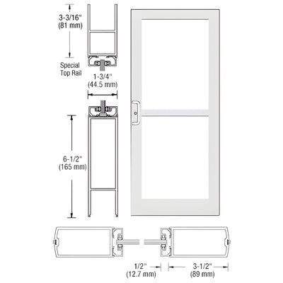 CRL-U.S. Aluminum White KYNAR® Paint Custom Single Series 400 Medium Stile Center Pivot Entrance Door For Panic and Overhead Concealed Door Closer