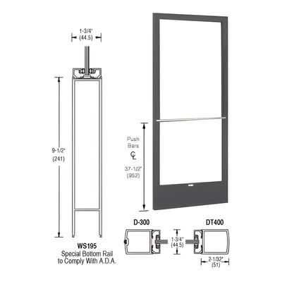 CRL-U.S. Aluminum Bronze Black Anodized 250 Series Narrow Stile Inactive Leaf of Pair 3'0 x 7'0 Center Hung for OHCC w/Standard Push Bars Complete Door Std. Lock & 9-1/2" Bottom Rail