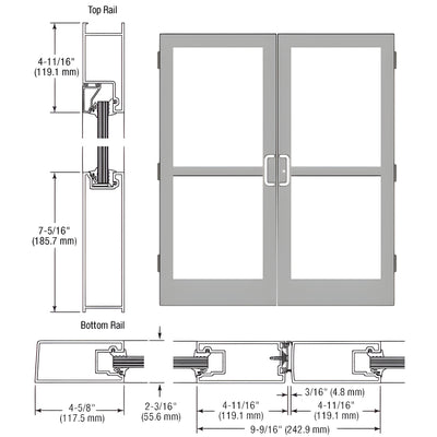 CRL-U.S. Aluminum Clear Anodized Class 1 Custom Pair Series IG500 StormFront™ Butt Hinged Entrance Doors For Panics and Surface Mount Door Closers