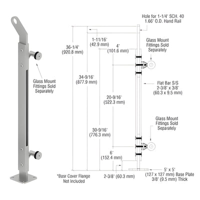 CRL Polished Stainless Custom P2 Series Left Hand End Post Railing Kit