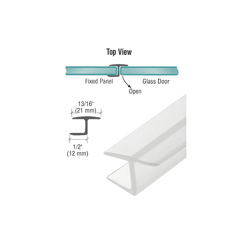 A technical diagram and product view of the clear polycarbonate 'Y' jamb seal designed for 3/8 inch glass shower doors.