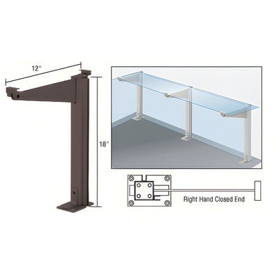 CRL Duranodic Bronze 18" High Right Hand Closed End Design Series Partition Post with 12" Deep Top Shelf