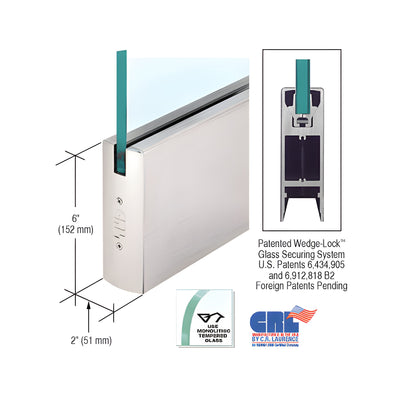 CRL Brushed Stainless 1/2" Glass 6" Square Door Rail Without Lock - Custom Length