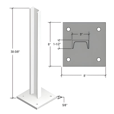 CRL 30" Sky White Cielo C-Shape Surface Mounted Stanchion