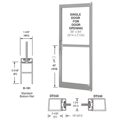 CRL-U.S. Aluminum Clear Anodized 250 Series Narrow Stile (RHR) HRSO Single 3'0 x 7'0 Offset Hung with Pivots for Surf Mount Closer Complete Panic Door with Std. Panic and Bottom Rail
