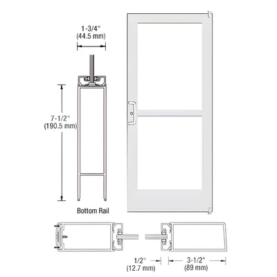 CRL-U.S. Aluminum White KYNAR® Paint 400 Series Medium Stile Active Leaf of Pair 3'0 x 7'0 Offset Hung with Pivots for Surf Mount Closer Complete Panic Door with Standard Panic and 7-1/2" Bottom Rail