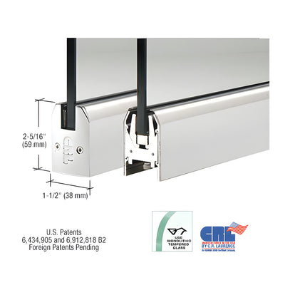 Polished Stainless Low Profile Tapered DRS Door Patch Rail Without Lock for 1/2" Glass - 8" Length