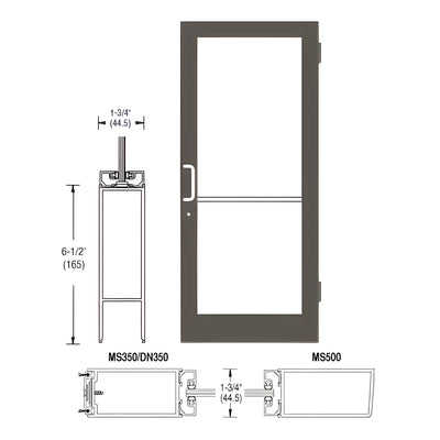 CRL-U.S. Aluminum Bronze Black Anodized 400 Series Medium Stile Active Leaf of Pair 3'0 x 7'0 Offset Hung with Butt Hinges for Surf Mount Closer Complete Door for 1" Glass and Standard MS Lock and Bottom Rail