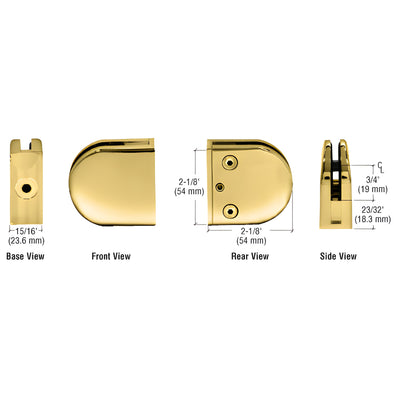 CRL Polished Brass Z-Series Round Type Flat Base Zinc Clamp for 1/4" and 5/16" Glass