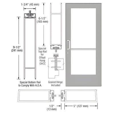 CRL-U.S. Aluminum Clear Anodized Custom Single Series 550 Wide Stile Geared Hinge Entrance Door for Overhead Concealed Door Closers