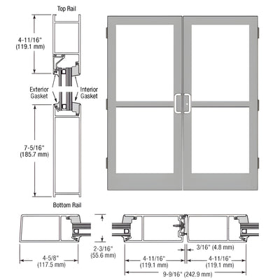 CRL-U.S. Aluminum Clear Anodized Class 1 StormFront™ Series Custom Pair Butt Hinge Entrance Doors for Panics and Surface Mount Door Closers